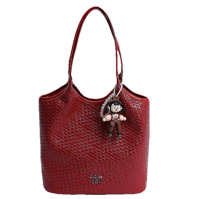Korean version handbag, large-capacity tote bag, new solid-color bucket bag, fashionable single-shoulder bag, casual soft leather underarm bag Item Picture