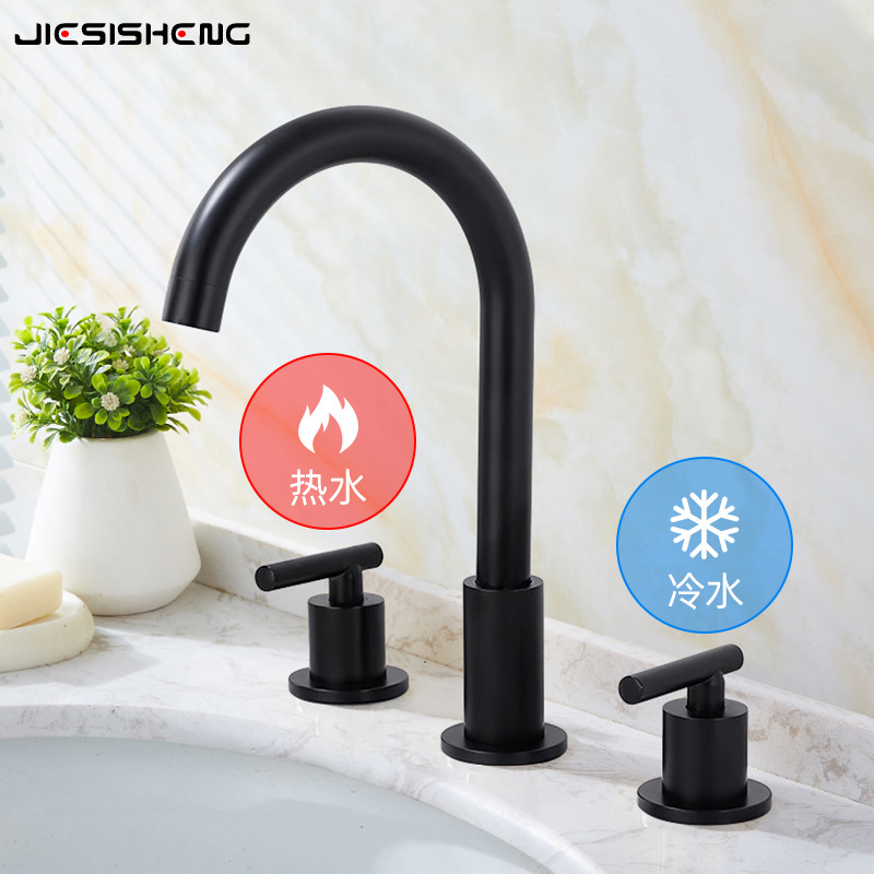 Wholesale of cross-border foreign trade washbasin three-hole faucet set, bathroom cabinet split double-handle cold and hot splash-proof faucet details Picture