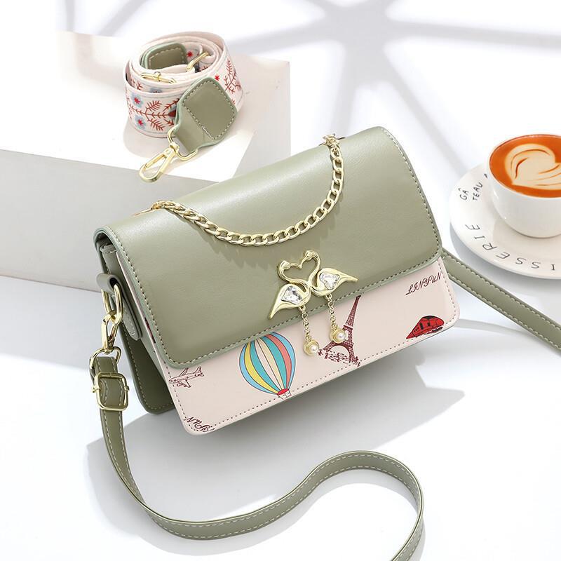 High-end women's bag 2023 New Women's printed wide shoulder strap single-shoulder bag, fashionable and versatile women's small square bag, trendy full figure
