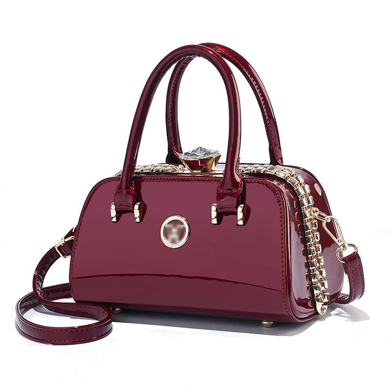 2021 new style patent leather bag, pillow bag, handbag, stylish single-shoulder crossbody, trendy diamond-encrusted shiny leather bag, red small bag full figure