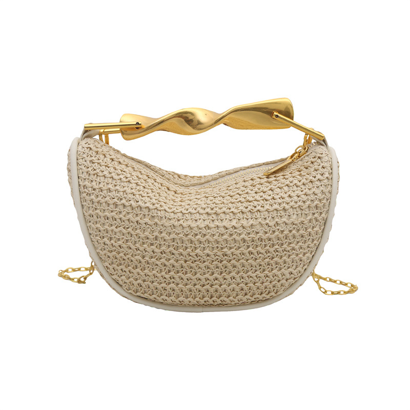 Cross-border mini hand-held woven bag 2025 New style retro casual high-end metal chain single-shoulder crossbody bag Item Picture