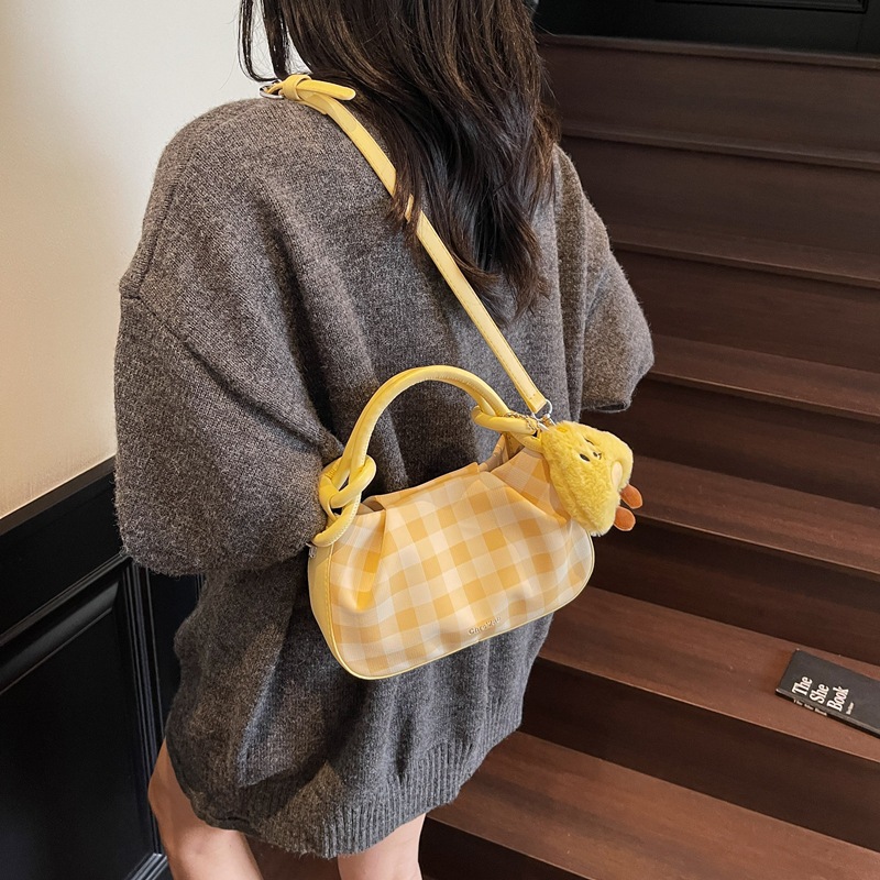 Simple checkered handbag for women, 2025 new style fashionable pleated cloud bag, texture single-shoulder bag, commuter crossbody bag details Picture