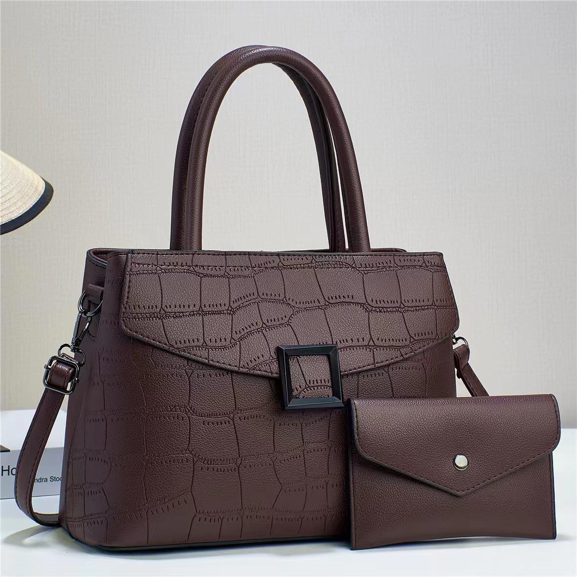 2023 New stone-patterned flip-top large-capacity, high-quality cross-border single-shoulder crossbody stylish two-piece set for women's buns and mother's bags details Picture
