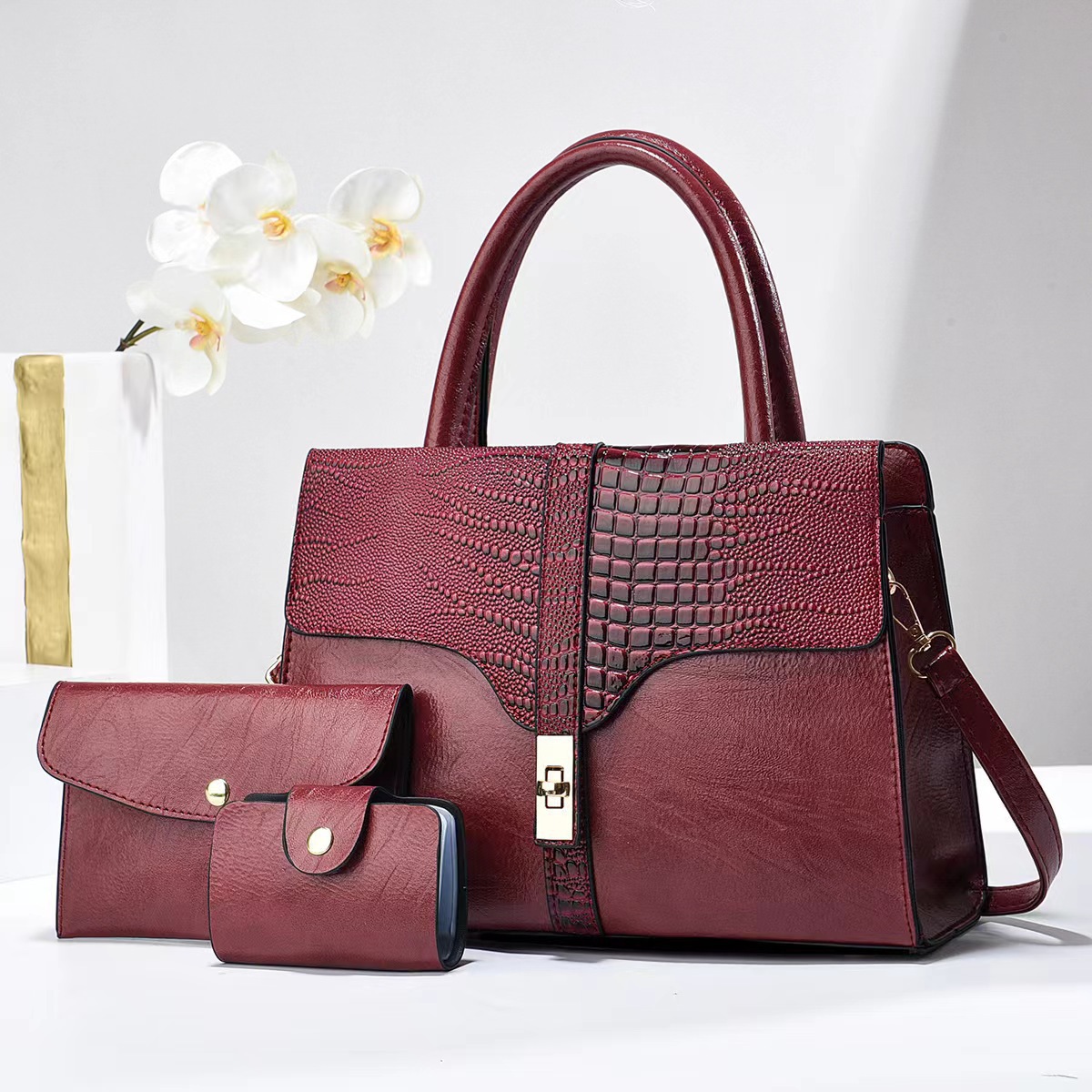 New fashionable three-piece set, high-end handbag, large-capacity Kelly bag, simple crossbody, cross-border bestseller details Picture