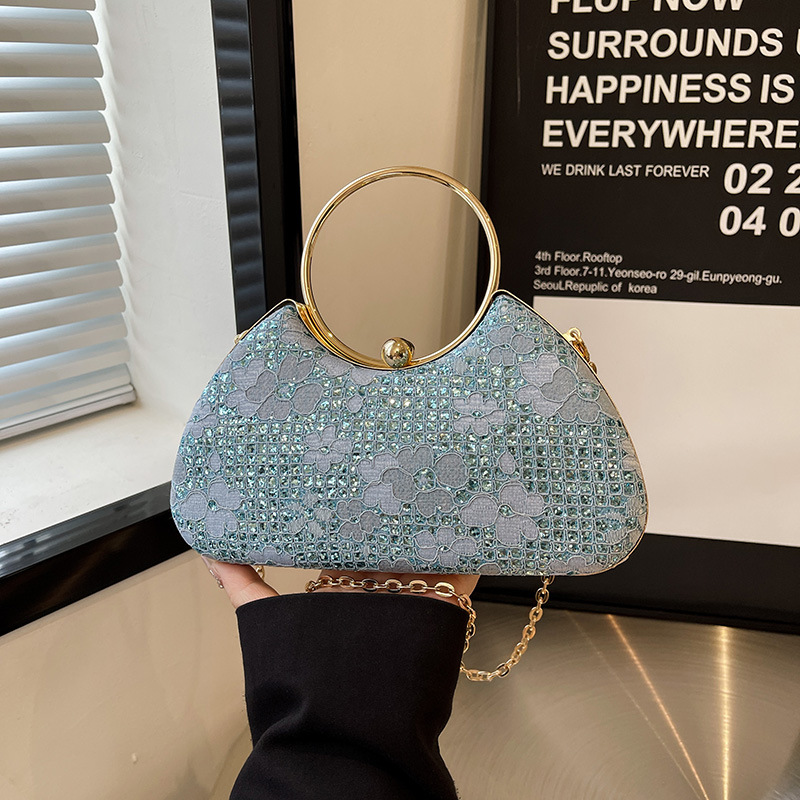 High-end sequined women's 2025 new chain hand-held box bag paired with cheongsam, elegant women's evening bag full figure