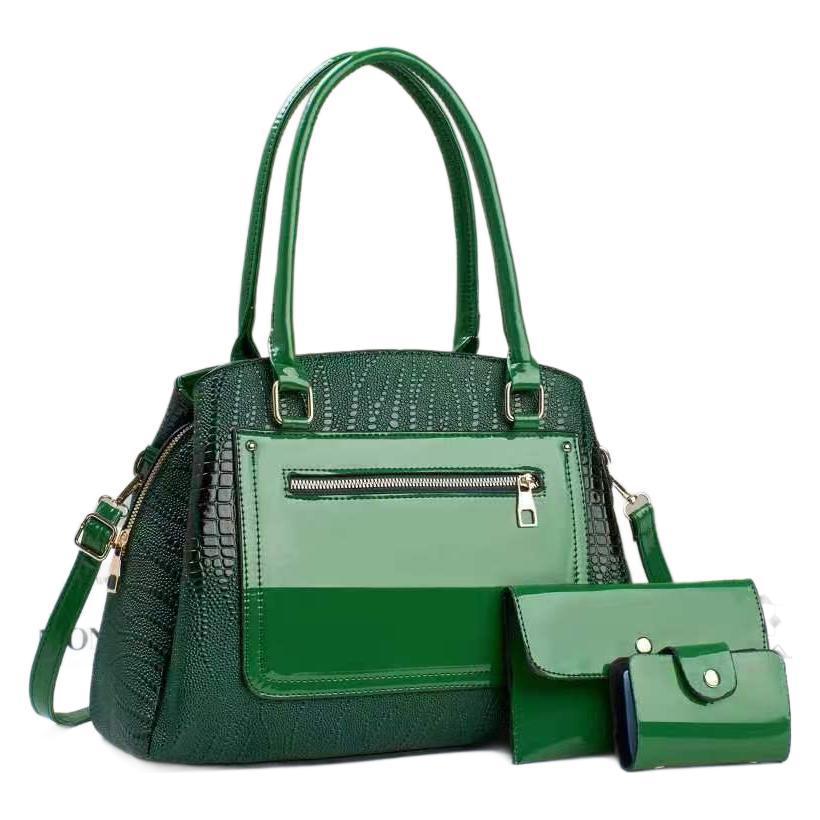 Cross-border best-selling large-capacity three-piece set mother and child bag 2025 new style women's handbag, retro crocodile pattern single-shoulder bag Item Picture