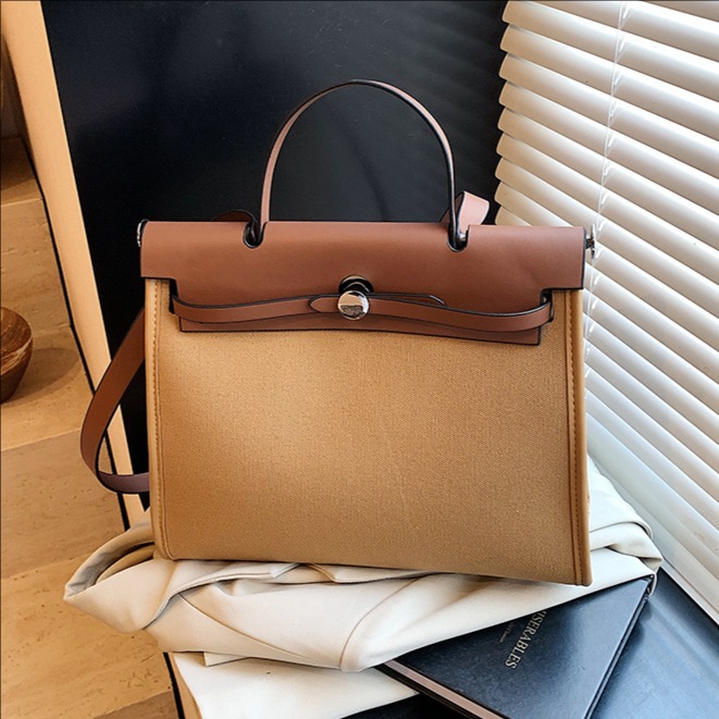 Cross-border high-end handbag 2025 Summer new style large-capacity Kelly bag spliced single-shoulder bag commuting crossbody bag full figure