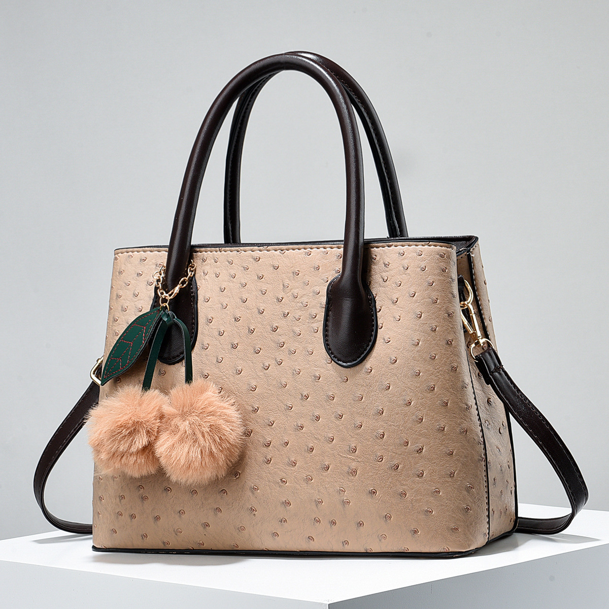 Ostrich-patterned large mom bag, simple handbag, new versatile single-shoulder crossbody bag, Korean-style elegant middle-aged women's bag Specification drawing