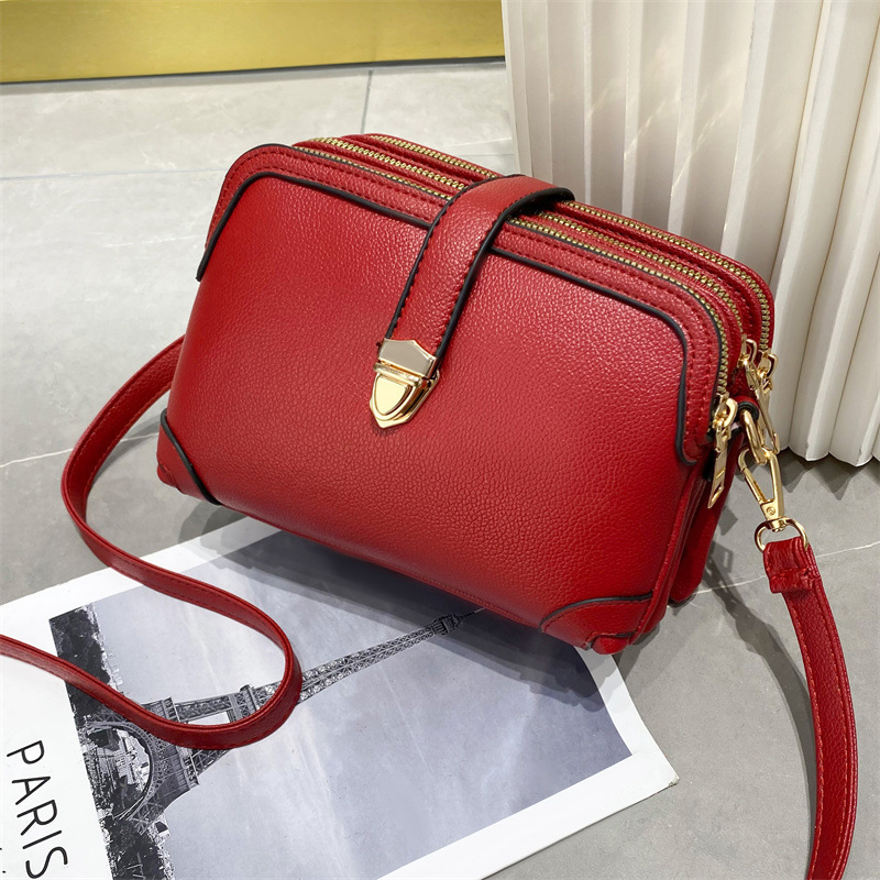 2023 New solid-color multi-layer spliced soft leather large-capacity single-shoulder crossbody simple cross-border women's small bag Specification drawing