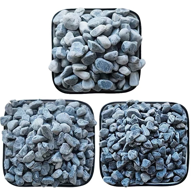 Grey gravel, polished and washed rice stone, courtyard landscaping, paving ground, water-washed stone, adhesive stone, camping gravel, in stock for shipment Item Picture