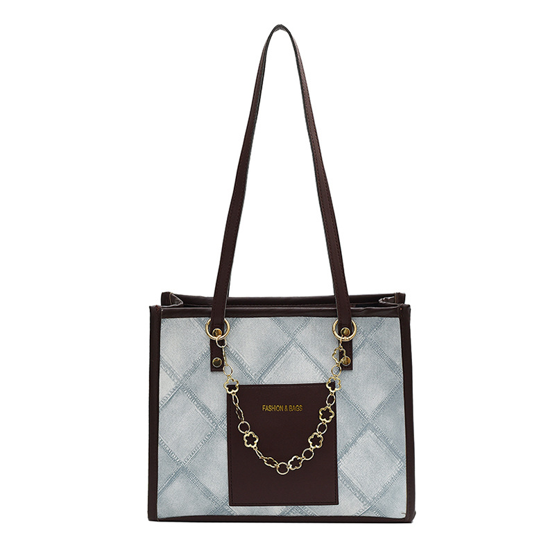 High-quality large bag 2023 Winter new trendy color-blocking women's bag, large-capacity commuting versatile hand-held tote bag Item Picture