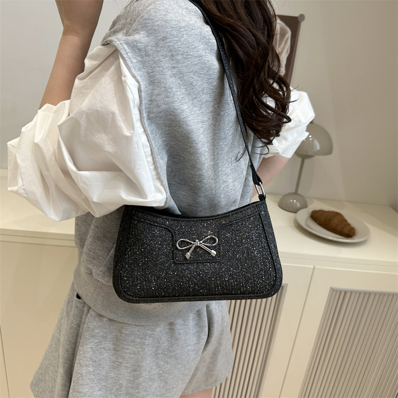 2025 Sweet Girl, simple spring crocodile pattern new simple, fashionable and stylish bow underarm single-shoulder bag Specification drawing