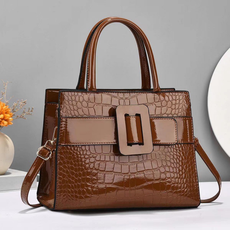Shiny leather stone-patterned women's bag 2025 new product handbag, fashionable and casual single-shoulder crossbody bag, versatile and simple large bag details Picture