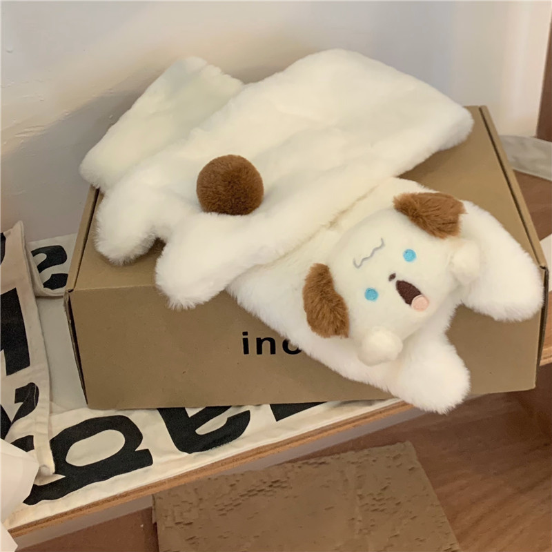Cute Shouting puppy plush scarf for winter girls 2022 new Style Versatile Cartoon fluffy student warm neck details Picture