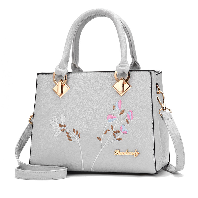 High-quality PU leather soft bag for middle-aged mothers, 2022 new style large-capacity handbag for women, embroidered single-shoulder bag Item Picture