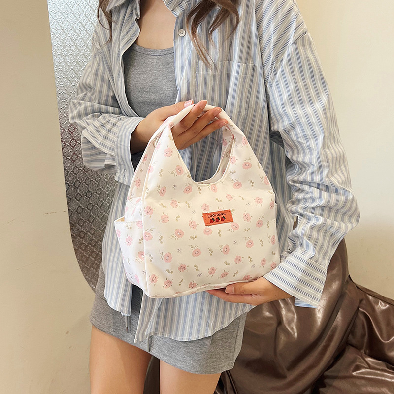 Fresh and delicate floral hand-held canvas bag 2025 new style large-capacity casual women's bag, versatile hand-held tote bag wholesale Specification drawing
