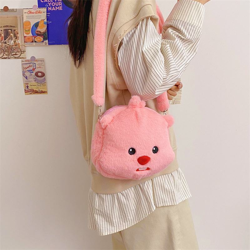 New cartoon furry bag doll, single-shoulder crossbody bag, stylish and versatile, girlish change key bag, birthday gift Specification drawing