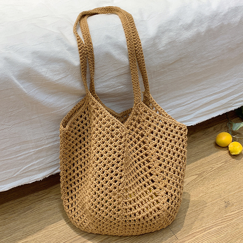 Large-capacity woven straw bag, versatile underarm bag for women, 2025 new hollowed-out single-shoulder bag, beach vacation bag Specification drawing