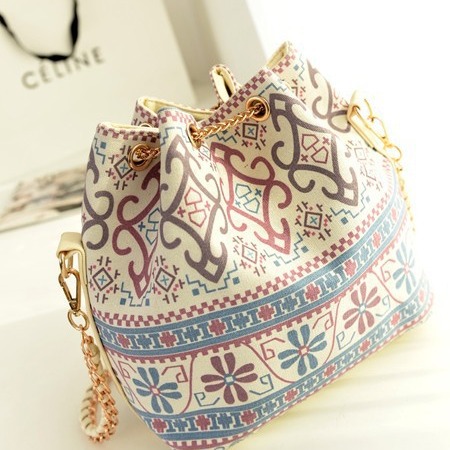 Wholesale of 2020 export canvas bags, Korean version drawstring hand-held women's bags, single-shoulder pearl chain bucket bags for women Specification drawing