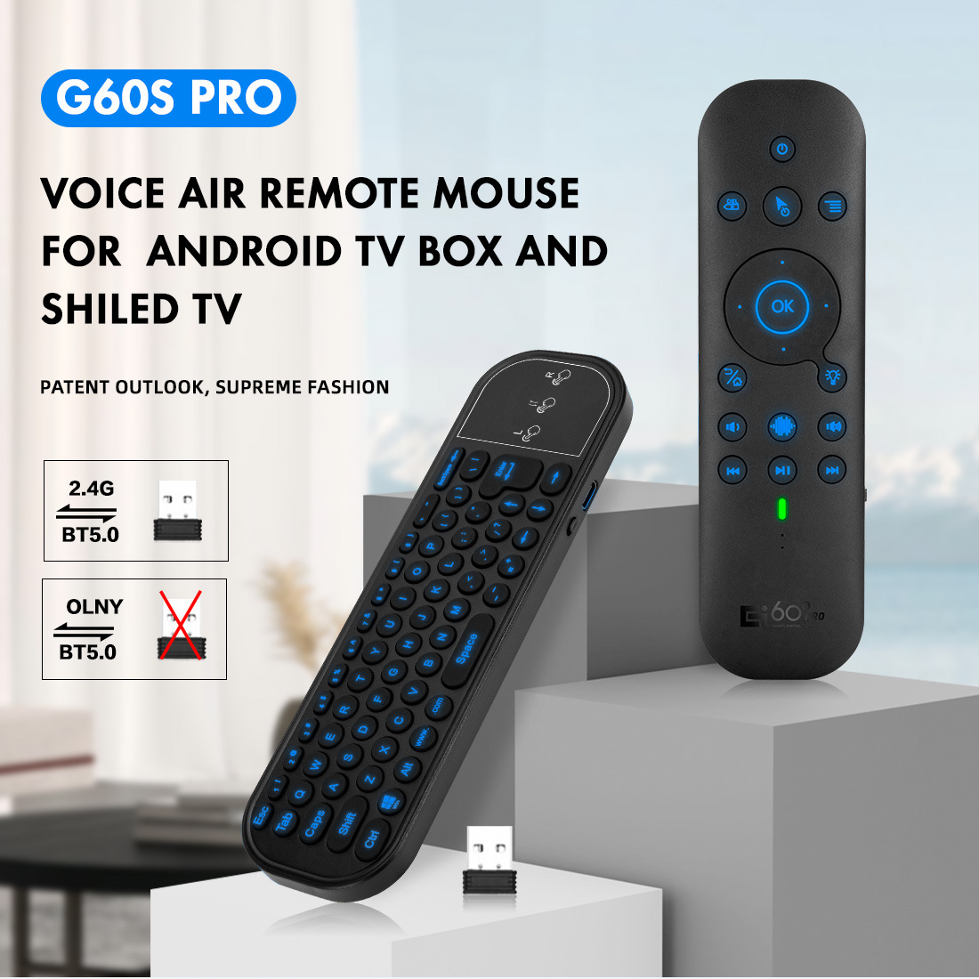 G60S PROBT Bluetooth 2.4G dual-mode intelligent voice flying mouse Backlit Double-sided mini keyboard Wireless Remote control details Picture