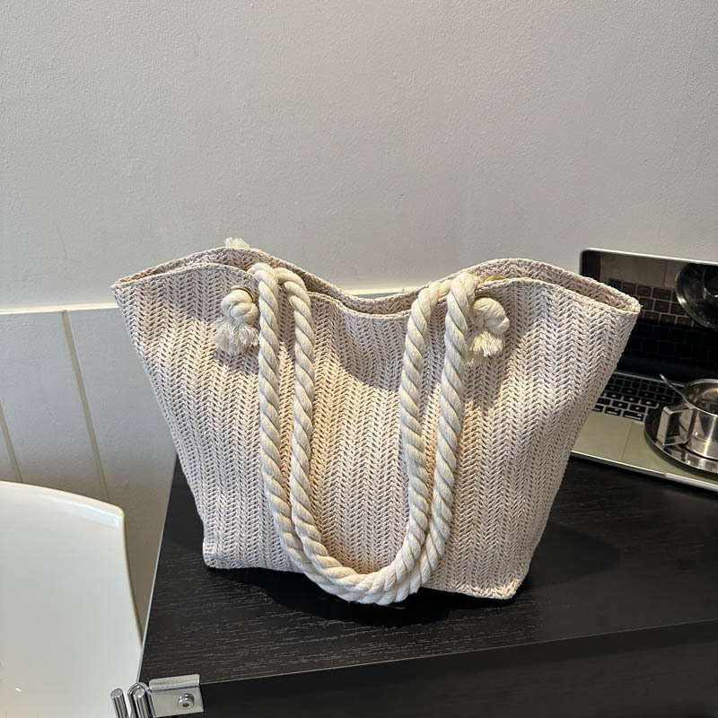 2024 New trendy and fashionable straw woven bag, large-capacity single-shoulder tote bag, fresh and cute underarm woven handbag for women Specification drawing