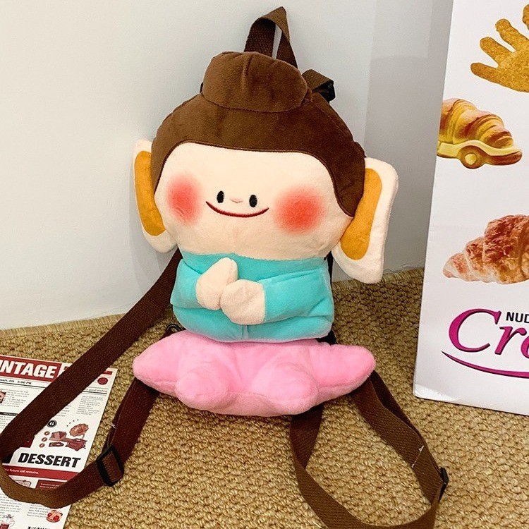 Buddha Little Companion Lotus Little Buddha Cute and Healing doll backpack, well-folded Buddha Worship Backpack, cute plush small backpack full figure