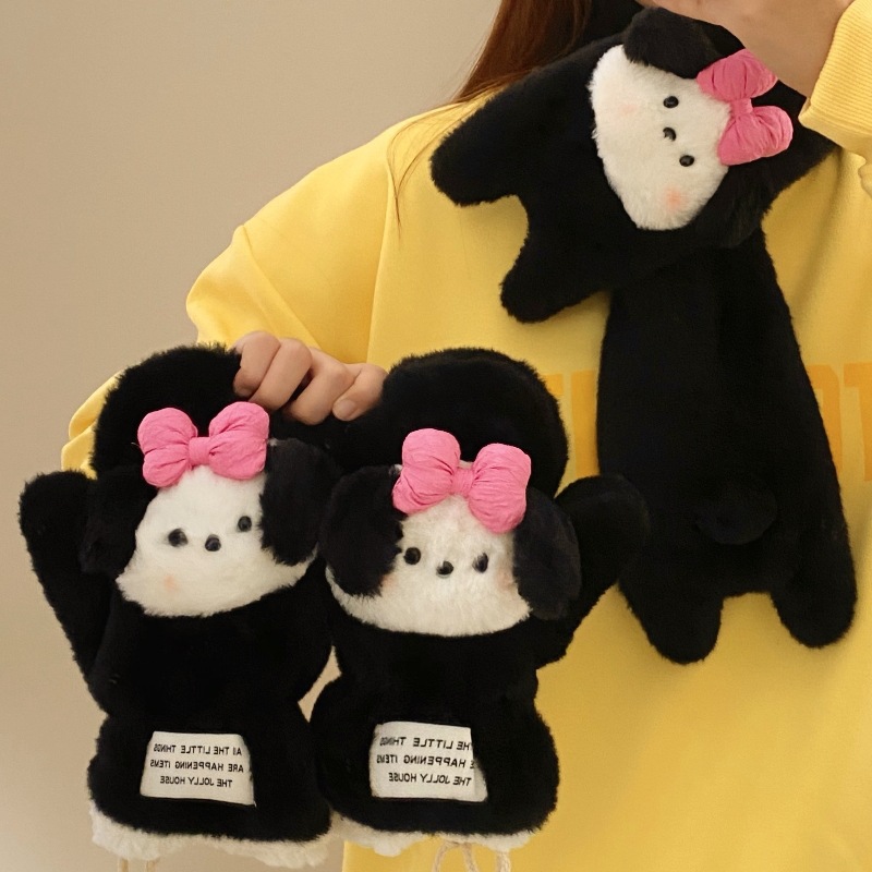 Bowknot puppy scarf on Instagram, high appearance level for winter, windproof and cold-proof, thickened and fleece warm scarf for student cycling full figure