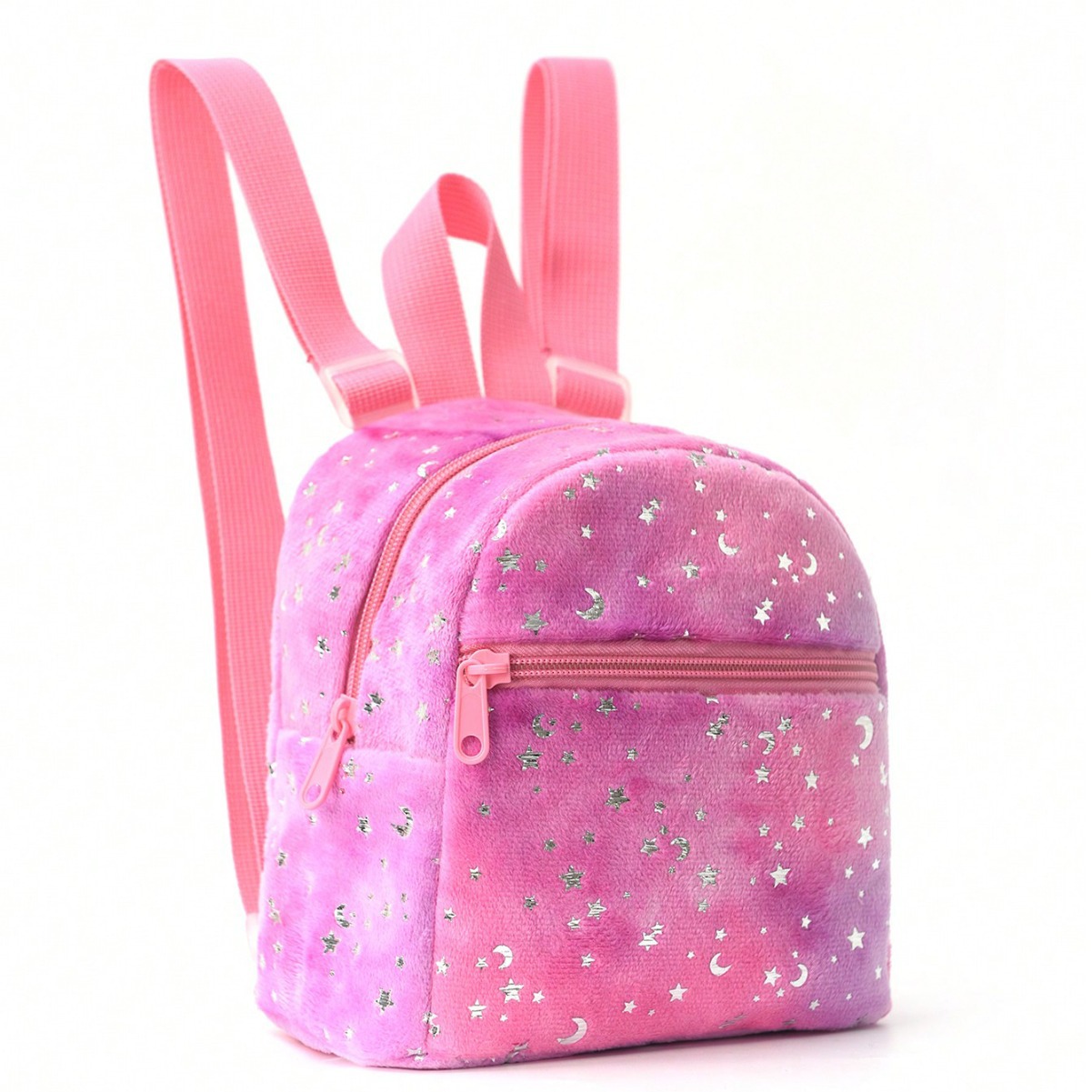 A mini and cute cross-border best-selling women's fashion backpack with star and moon prints, soft plush and adjustable Item Picture