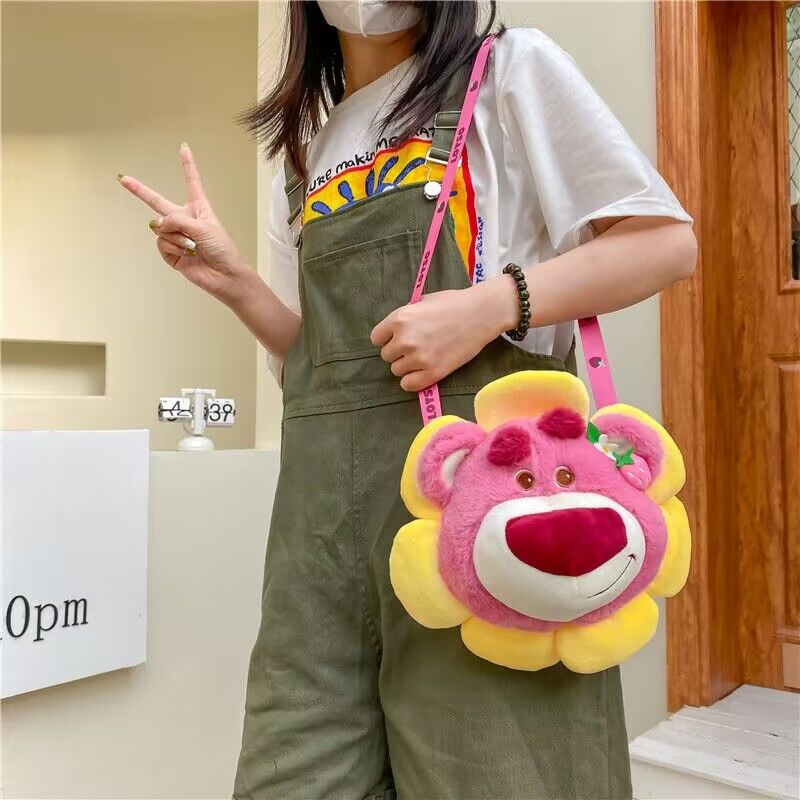 Sunflower Strawberry Bear Plush Bag for Women 2023 New Style Cartoon Plush Hand-held Doll Bag Series details Picture