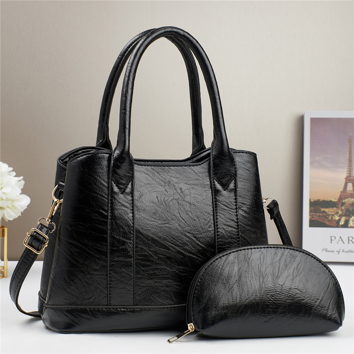 Large-capacity women's 2024 new crossbody bag, retro texture, mother and child hand-held women's bag, elegant mother's single-shoulder bag details Picture