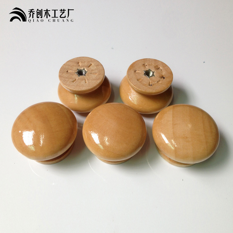Solid wood furniture cabinet doors, round single-hole small handles, modern and simple drawer cabinet wooden handles, wardrobe wooden handles details Picture