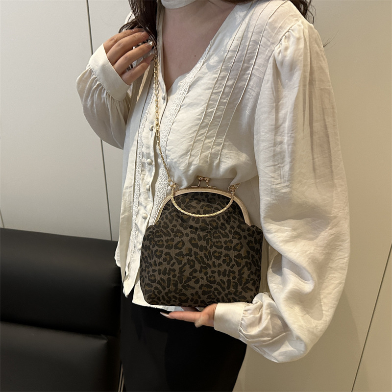Korean fashion shell handbag for women, Spring 2025 new style chain retro leopard print individual single-shoulder crossbody bag details Picture