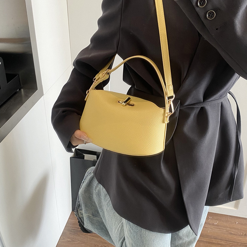 2025 New retro lychee pattern hand-held bucket bag for women, casual, versatile and high-end, single-shoulder crossbody bag for cross-border use details Picture