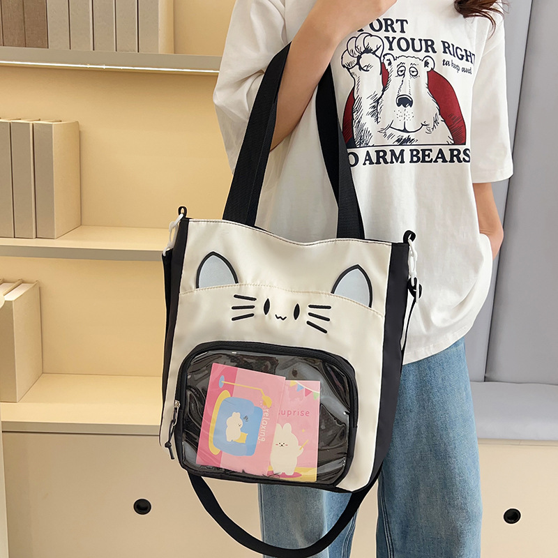 Cute cat pain bag, sweet single-shoulder crossbody bag, 2D transparent bag, student tutoring tote bag Specification drawing
