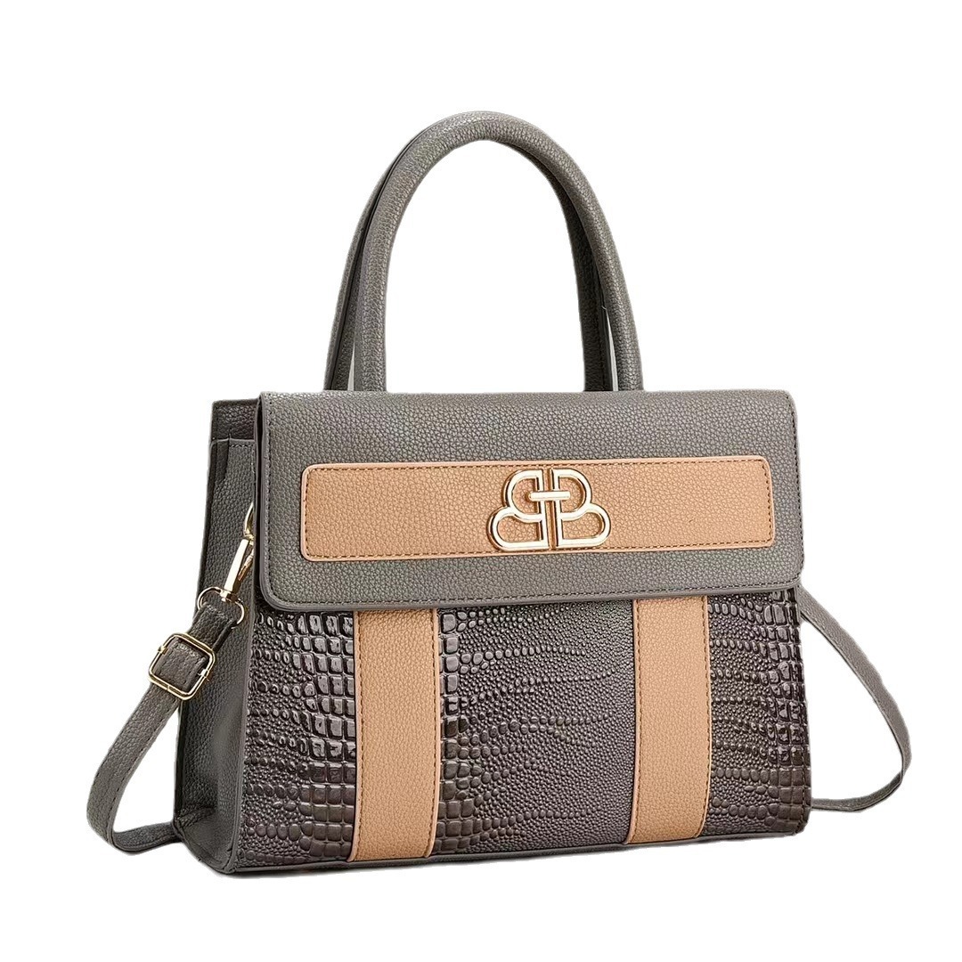 New bright leather color-blocking fashionable single-shoulder bag, crossbody bag, trendy women's bag, high-end cross-border large-capacity handbag Item Picture