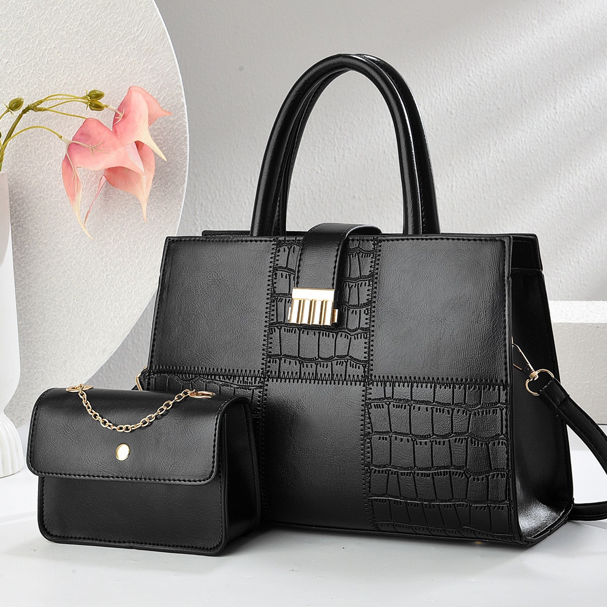 New style of stone-patterned mother-and-child bag with high appearance level, large-capacity handbag, versatile for cross-border use, light luxury single-shoulder crossbody bag full figure