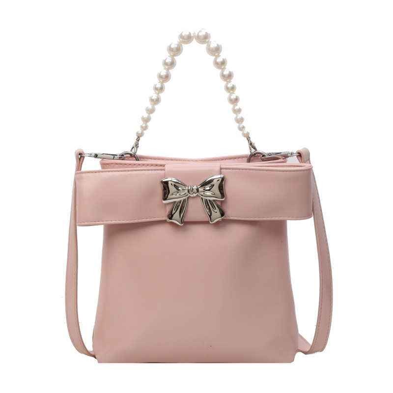 High-end women's 2025 new style fashionable and versatile single-shoulder crossbody bag, niche design pearl hand-held bucket bag Item Picture