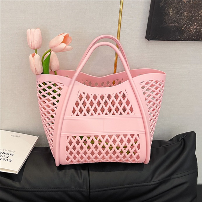 Hollow vegetable basket, large-capacity jelly bag, women's picnic, shopping, seaside vacation, beach, macaron-colored handbag full figure