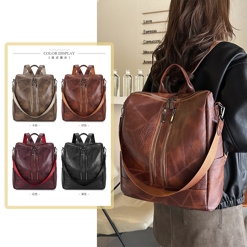 Cross-border backpack Women's Korean version 2025 New style simple and versatile patchwork women's bag, casual and fashionable handbag, crossbody bag full figure