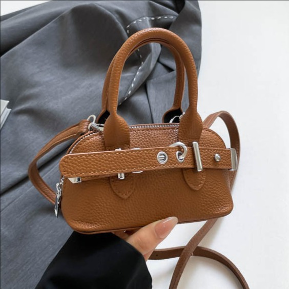Cross-border 2025 Summer New lychee patterned shell bag, simple women's bag, single-shoulder bag, trendy crossbody bag, mini handbag full figure