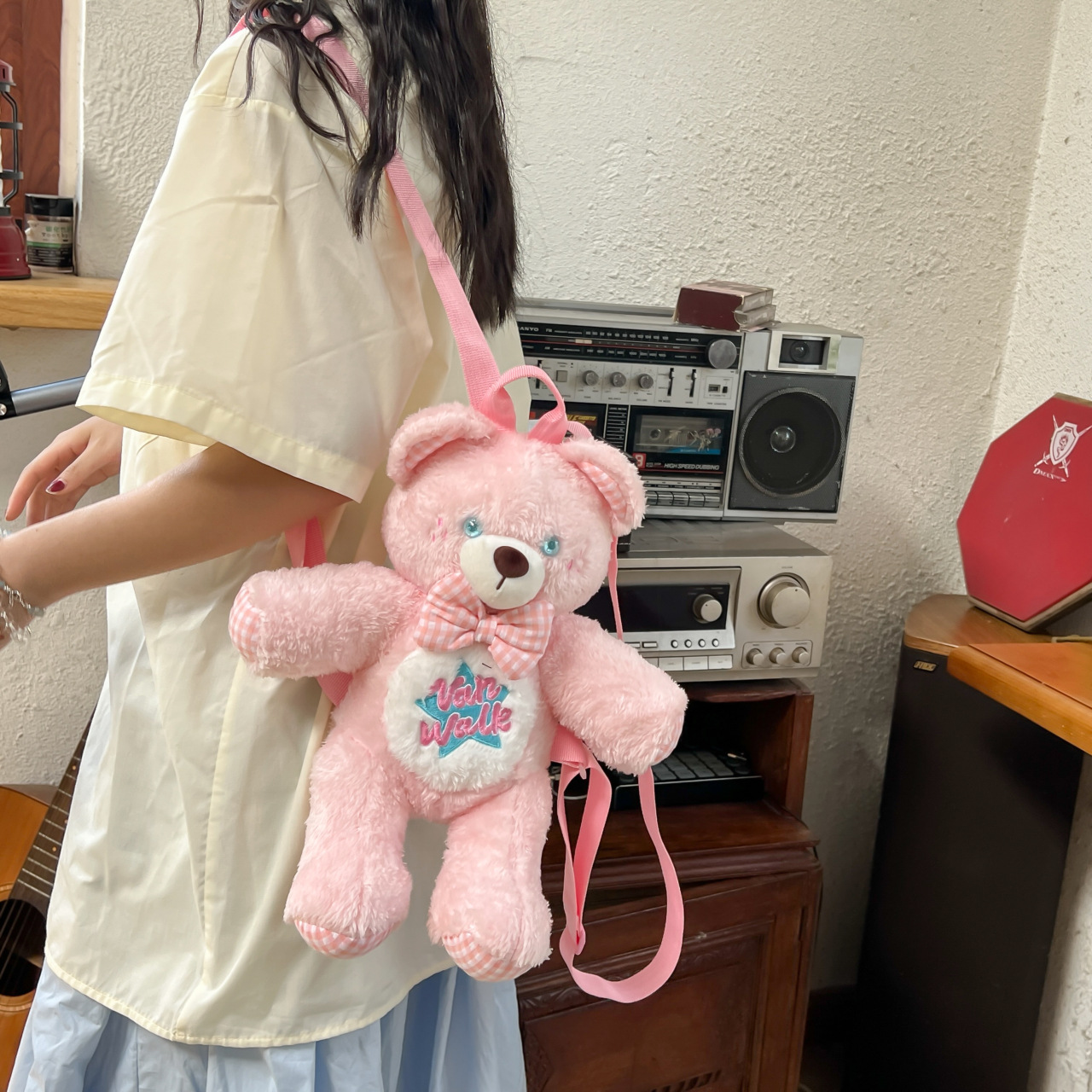 Cute cartoon bear plush backpack, student doll accessory, small backpack, 2024 new style claw machine doll exchange details Picture