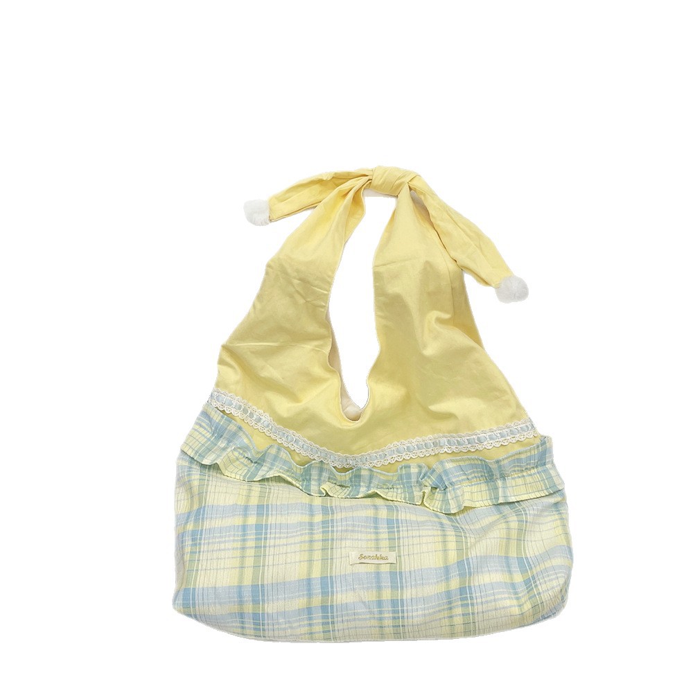 The 5722 summer new style bag is a simple and fashionable pleated checkered lace patchwork single-shoulder commuting bag for going out to work Item Picture
