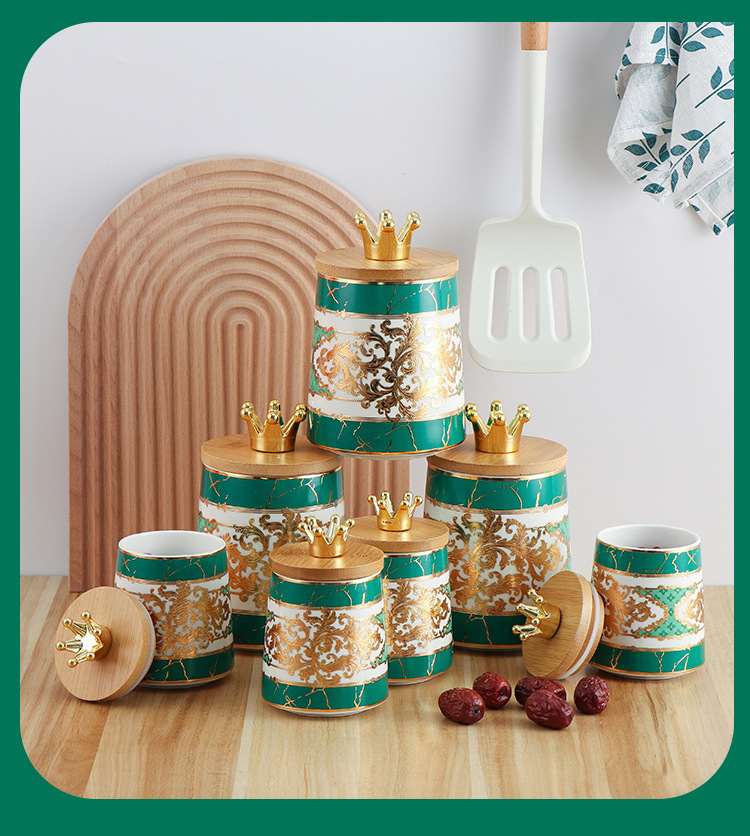 家用 置物架 盐味精罐子 北欧风创意收纳带盖密封电镀金 调味罐 简约 轻奢 厨房套装 个性 盐调料品 玻璃密封罐 收纳罐详情5