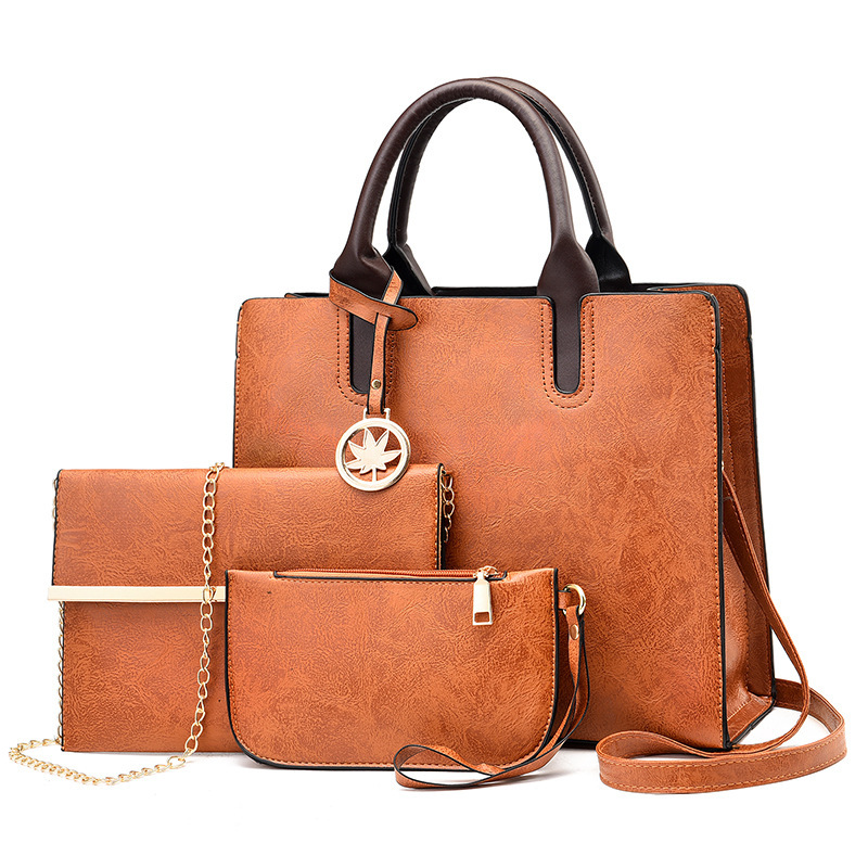 Three-piece PU women's bag set 2022 new style mother-and-child bag, European and American large-capacity women's handbag, single-shoulder crossbody bag consignment Item Picture
