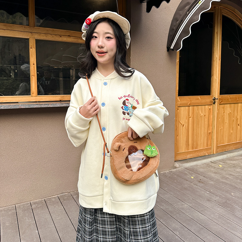 Capibara transparent plush backpack for Women 2024 New style Cartoon creative water guinea pig single-shoulder crossbody small bag gift details Picture