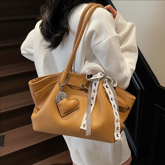 High-end texture lychee pattern large-capacity tote bag for women 2025 new style, fashionable, simple and versatile single-shoulder armpit bag full figure