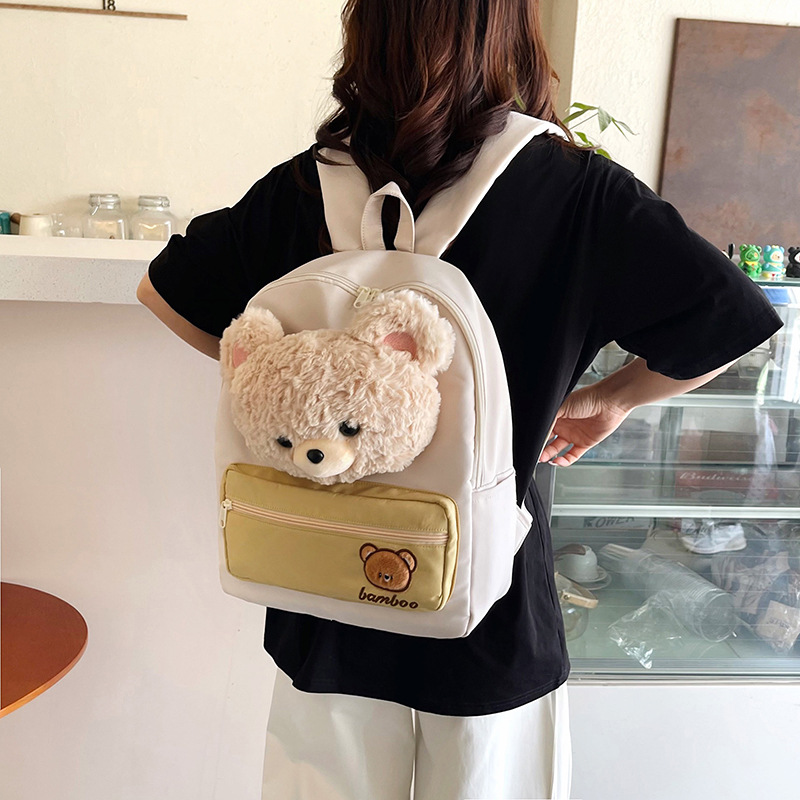 The new cartoon bear canvas backpack is cute and has a large capacity. It's a student class backpack with a girlish heart and a little lamb style Specification drawing
