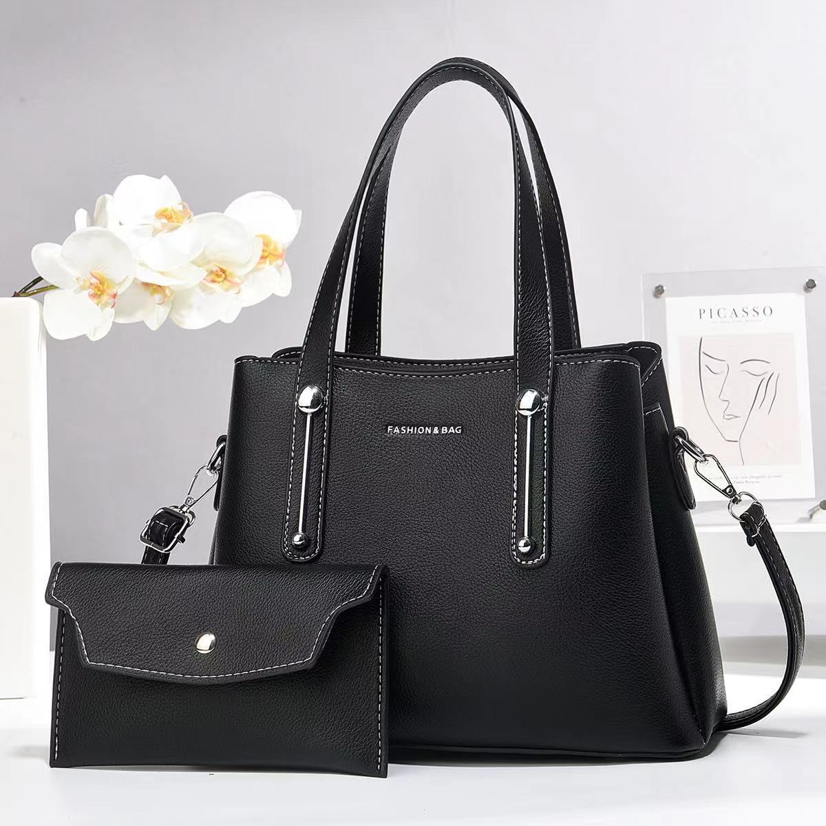 Cross-border large-capacity handbag, 2024 new commuter fashion mother-and-child bag, mom's style, middle-aged women's bag, single-shoulder bag full figure