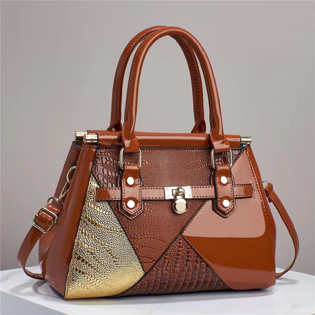 The manufacturer's 2023 new style of patchwork crossbody bag for foreign trade women is a versatile mom bag and a fashionable hand-held shiny leather single-shoulder bag Application Scenario