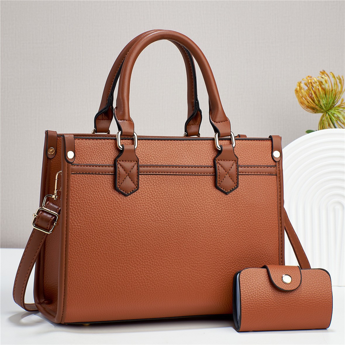 【 Foreign Trade Women's Bags 】 Simple and elegant handbag 2023 New style, fashionable color-blocking mother-and-child bag, large capacity single-shoulder bag Specification drawing